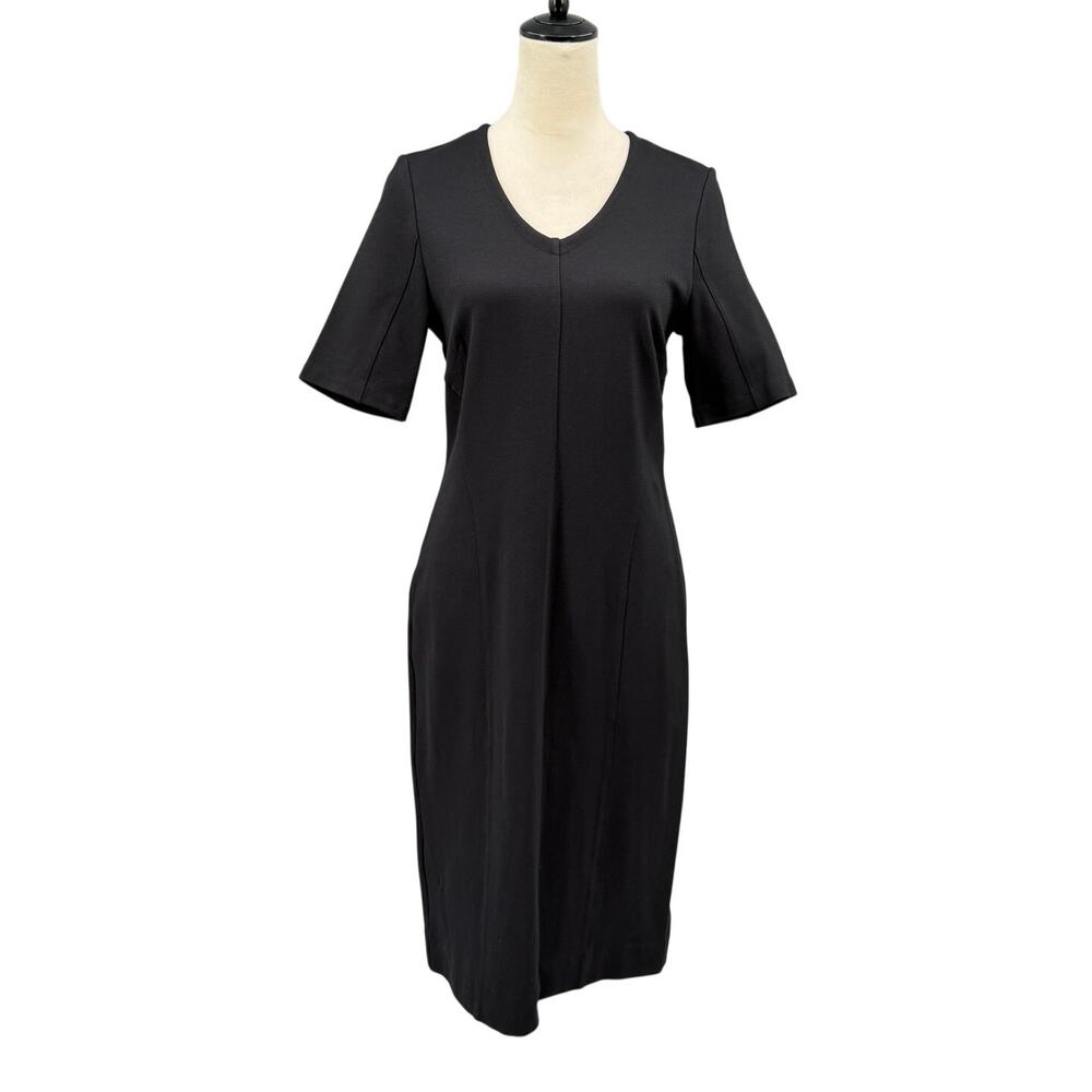 Cabi 3101 Claire Black Ponte Knit V-neck Knee Length Sheath Career Dress